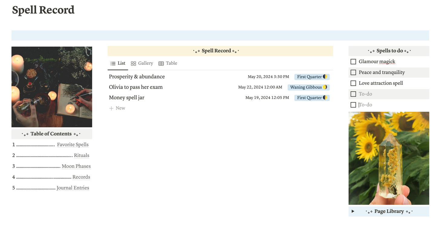 Spell record keeper Notion template