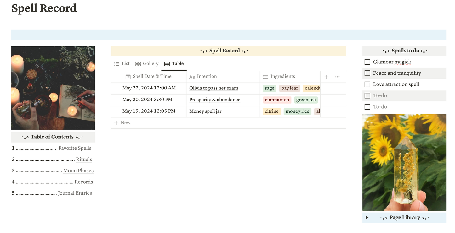Spell record keeper Notion template