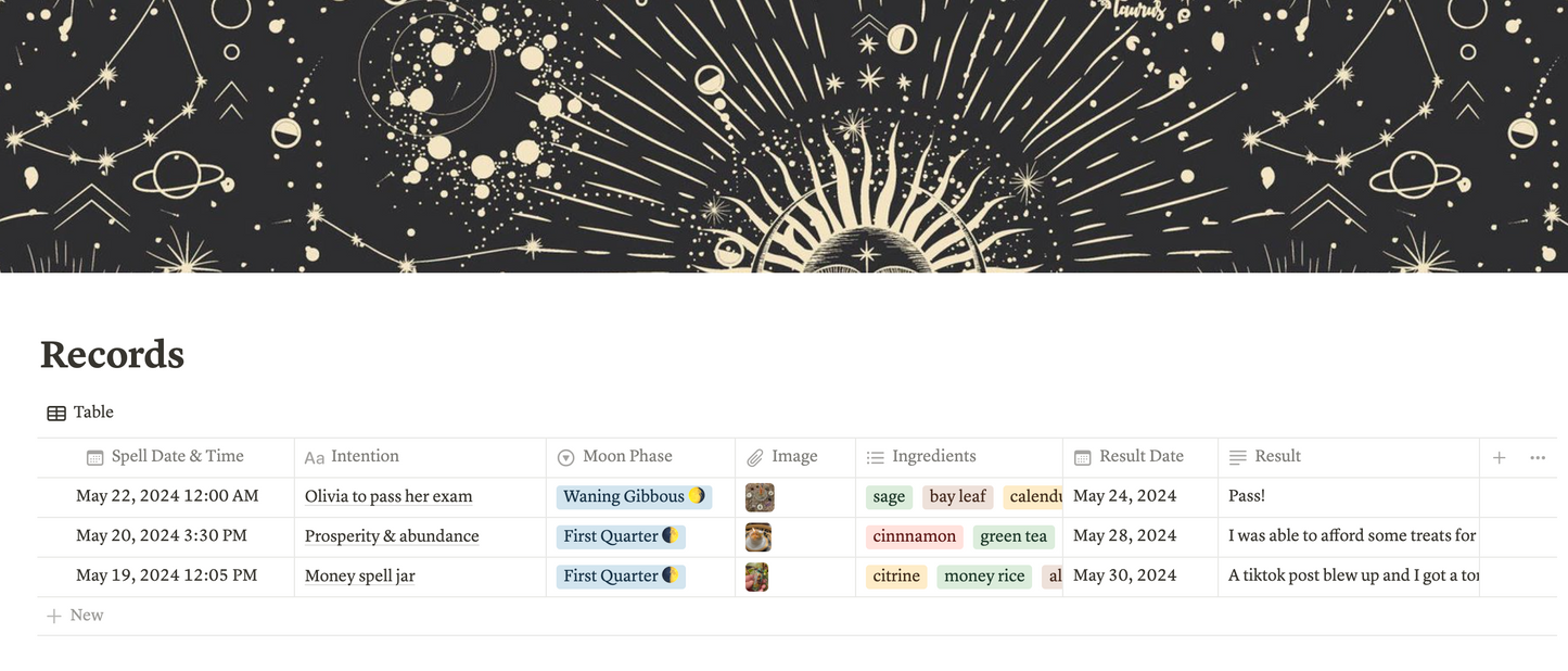 Spell record keeper Notion template
