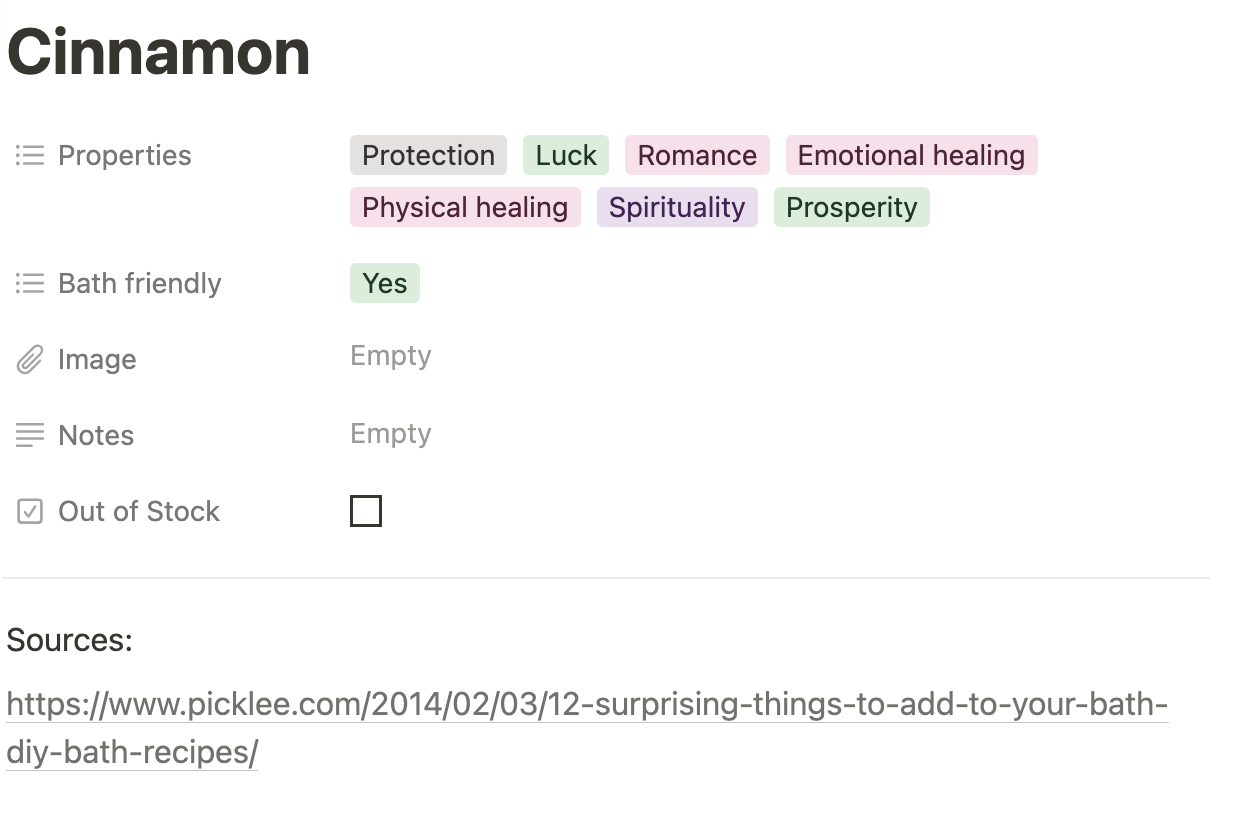 Essential oil properties database Notion template